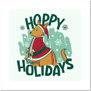 Hoppy Holidays // Funny Christmas Kangaroo Posters and Art